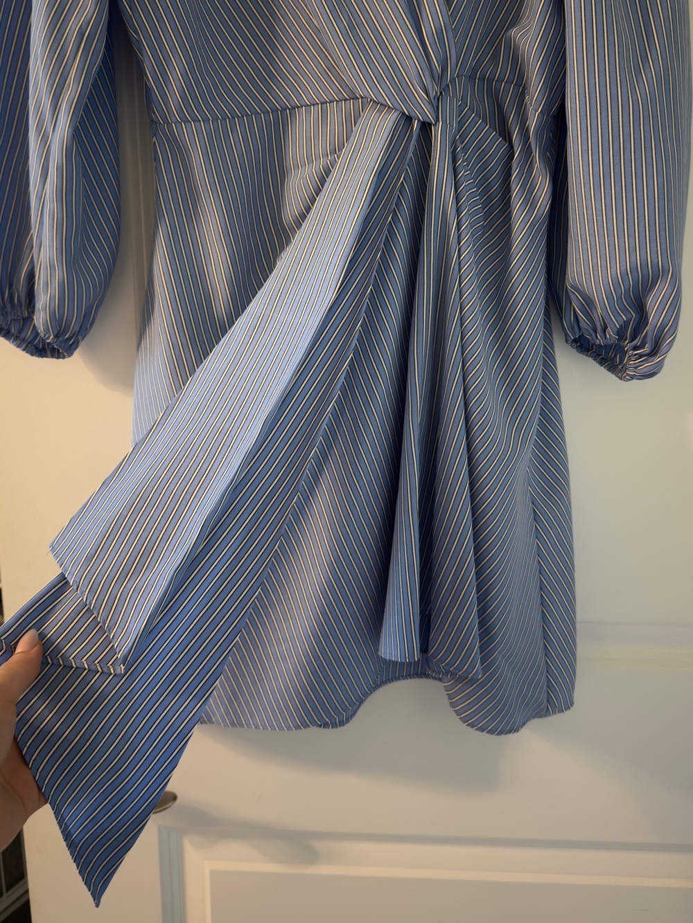 Maje Striped Blue Tie-Waist Shirt Dress - Picture 12 of 13